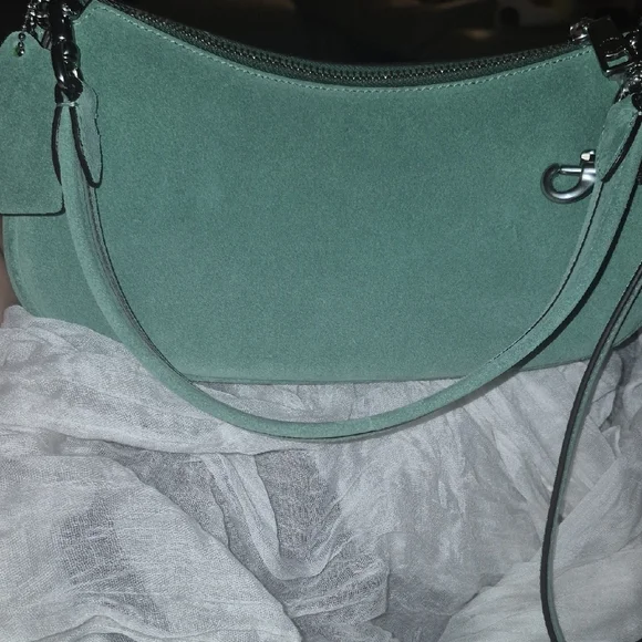 Coach Ashton Mint Green Suede Shoulder Bag with Buckle Pockets NWT - Picture 9 of 11